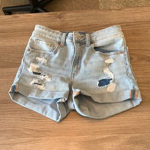 Aéropostale Seriously Stretchy High Rise Denim Midi Shorts, Light Wash Size 4